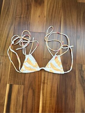 Montce Palmas Triangle Bikini Top Size S Yellow Pink String Swim